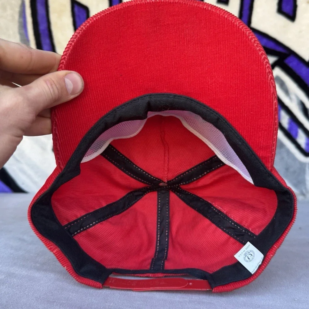 Ski Idaho Vintage 80s Corduroy Strapback Hat Cap Red Mountain‎ Adjustable
